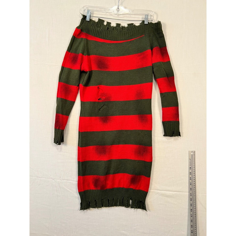 Nightmare on Elm Street Freddy Krueger Distressed Sweater Dress Red Green
